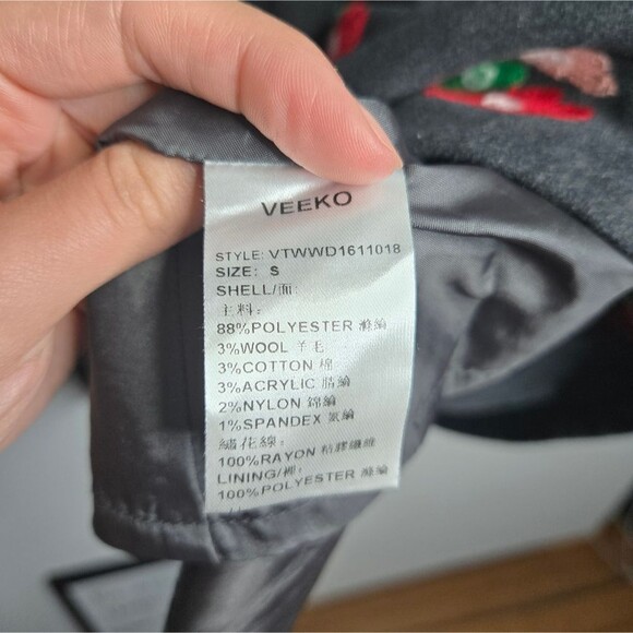 Veeko Embroidered Floral Wool Blend Sleeveless Dress A Line Mini Size US 4 | 34 - Picture 10 of 12